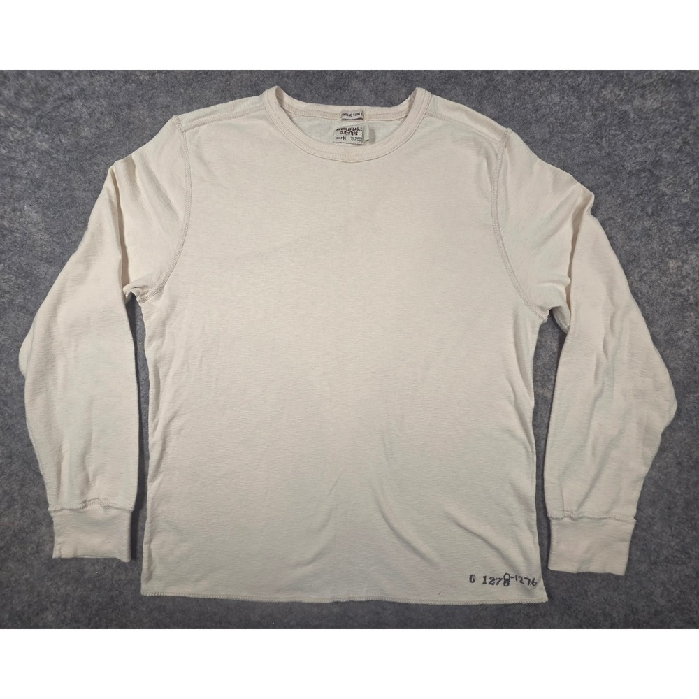 American Eagle Outfitters Mens Vintage Slim Fit Long Sleeve T-Shirt Cream Large